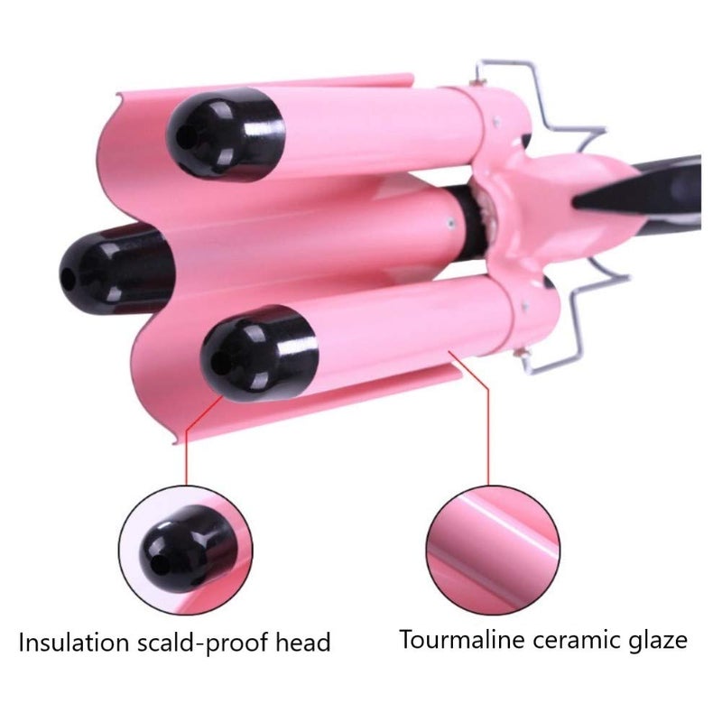 MODVICA 3 Barrel Curling Iron Wand 26mm Hair Waver Temperature Adjustable Ceramic Hair Curling Iron (Pink) - Image 2